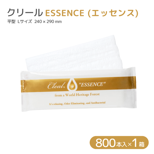 紙おしぼり クリール エッセンス Essence  L 平型 800本入 パッケージと紙おしぼりの画像
